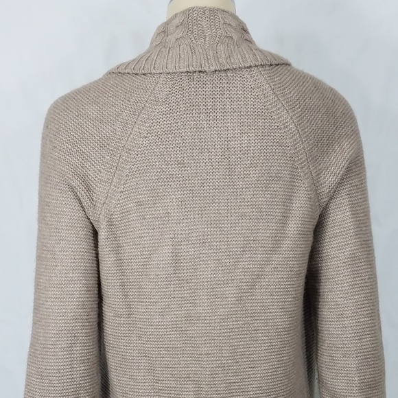 Lacoste beige tan wool blend button up tunic cardigan w/ pockets ladies size 38 - Picture 6 of 8
